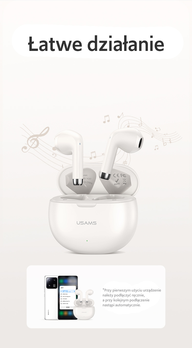 Kup Căști wireless in-ear USAMS Rhymbo Series US-YO17 Bluetooth 5.3 TWS bej/beige - USA1126 - 6958444904689 - Sklep Home Screen